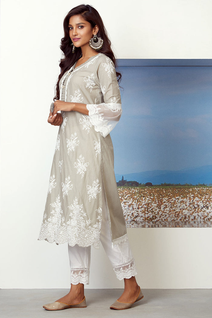 Mulmul Supima Cotton Silver Comet Grey Kurta