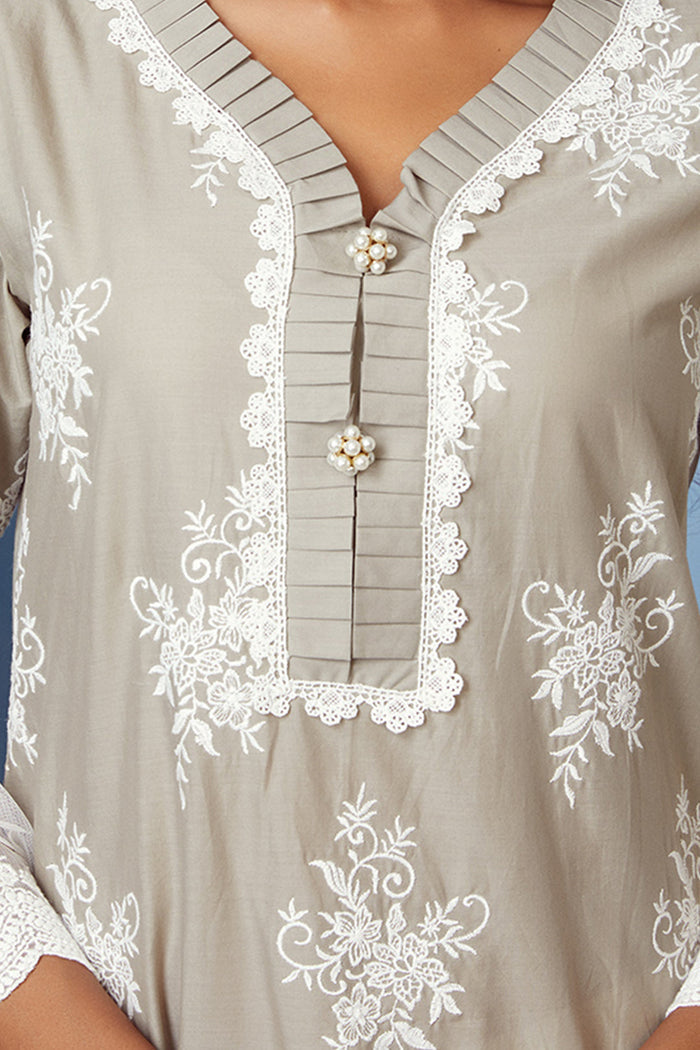 Mulmul Supima Cotton Silver Comet Grey Kurta