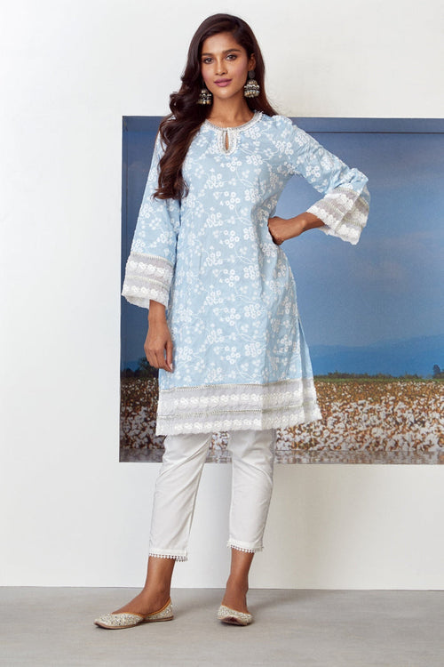 Mulmul Supima Cotton Viva Light Blue Kurta
