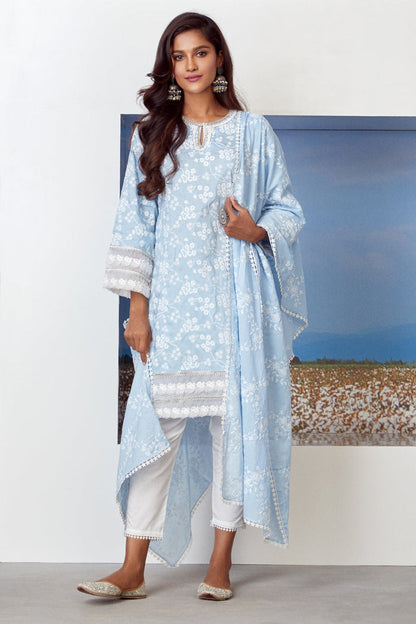 Mulmul Supima Cotton Viva Light Blue Kurta