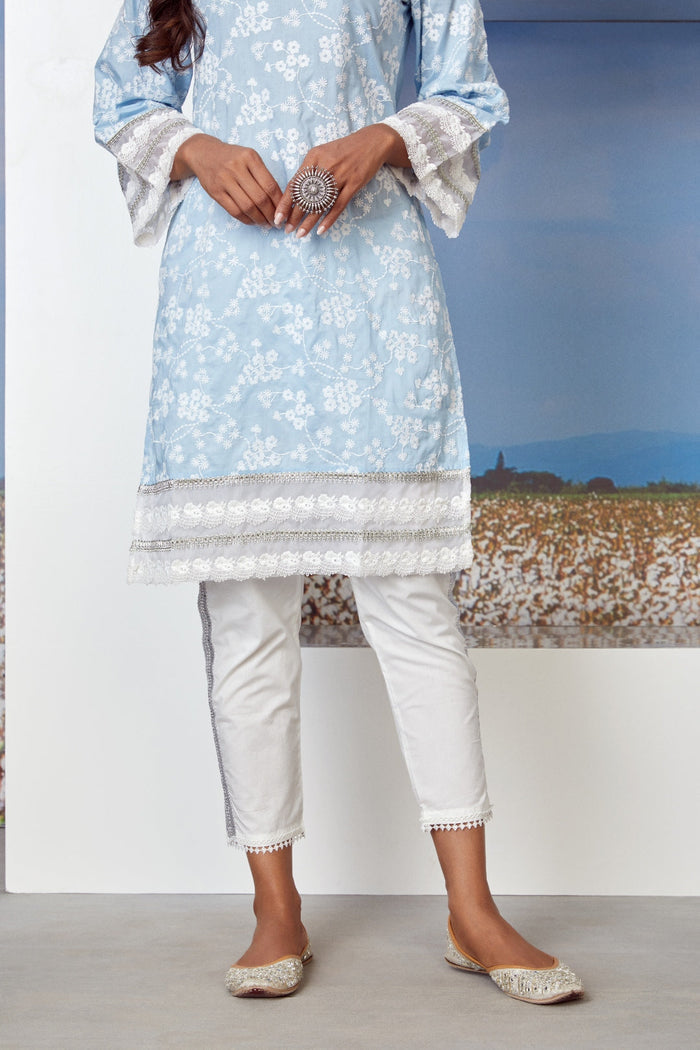 Mulmul Supima Cotton Viva Light Blue Kurta