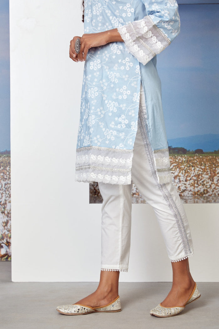 Mulmul Supima Cotton Viva Light Blue Kurta