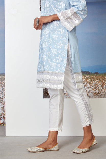 Mulmul Supima Cotton Viva Light Blue Kurta