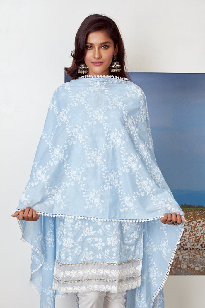 Mulmul Supima Cotton Viva Light Blue Kurta