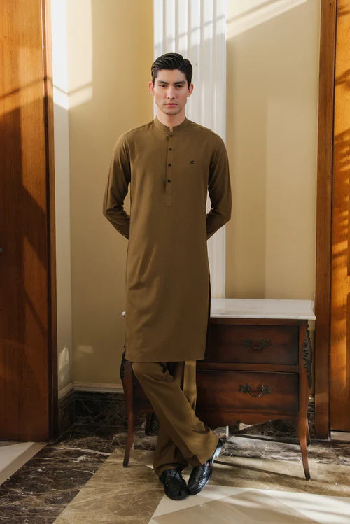 MUSTARD CHAMBRAY WASH N WEAR KURTA PAJAMA