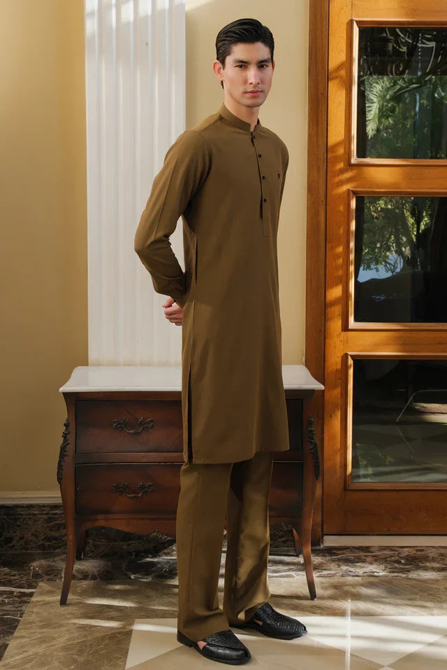 MUSTARD CHAMBRAY WASH N WEAR KURTA PAJAMA