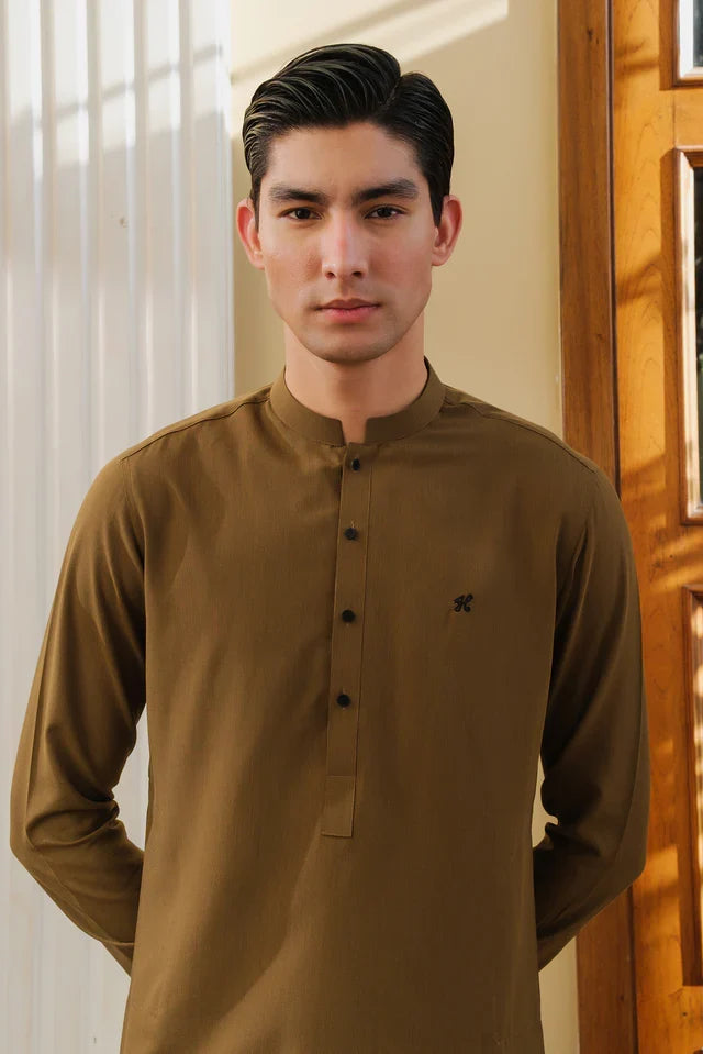 MUSTARD CHAMBRAY WASH N WEAR KURTA PAJAMA