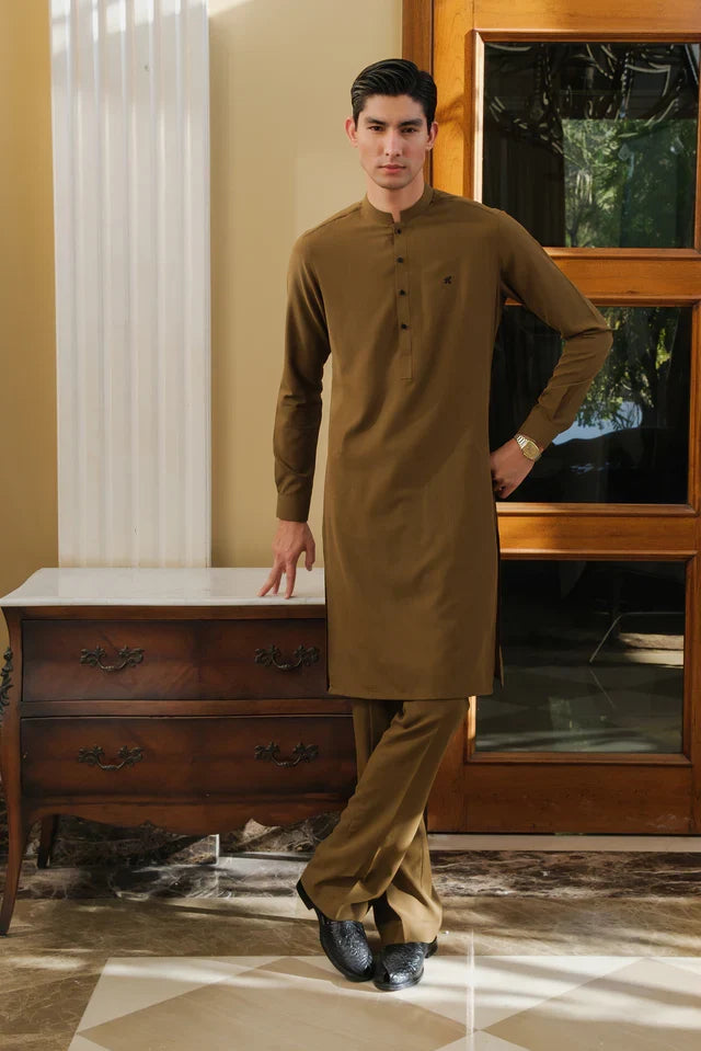 MUSTARD CHAMBRAY WASH N WEAR KURTA PAJAMA