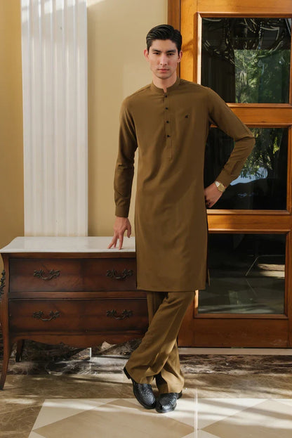 MUSTARD CHAMBRAY WASH N WEAR KURTA PAJAMA