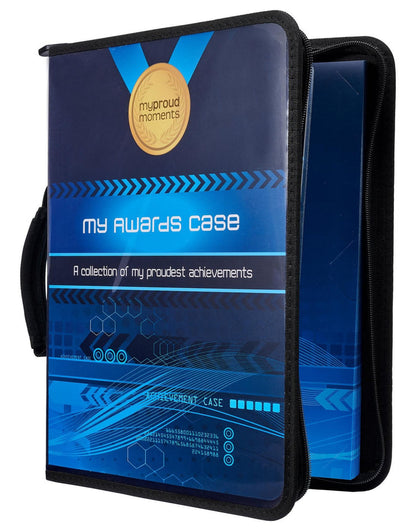 Futuristic boys blue proud moments medal case with hexagons