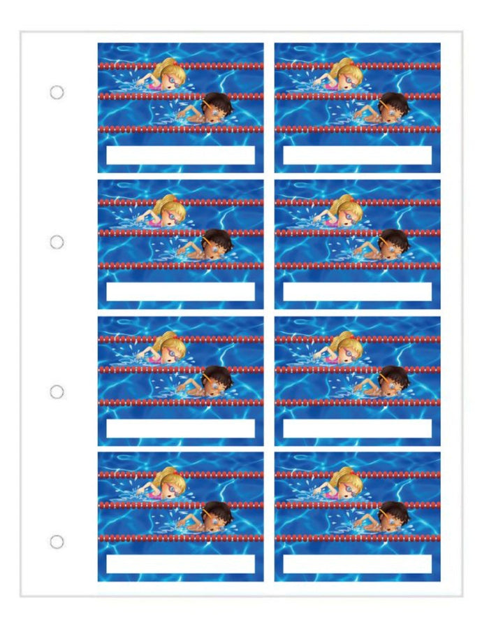 Blue and white swimmers pool stickers with kids illustrations for proud moments case