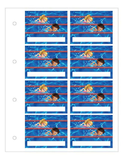 Blue and white swimmers pool stickers with kids illustrations for proud moments case