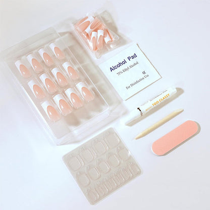 EBIN 3D nude press on nails kit with French tip nails adhesive tabs file and alcohol pad