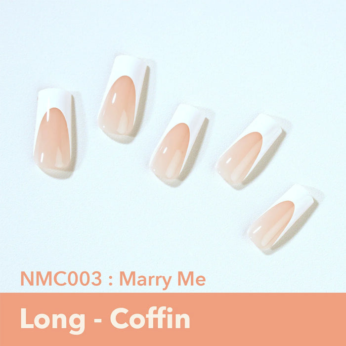 EBIN 3D nude press on nails long coffin French tip set glossy nude ombre for wedding and everyday wear