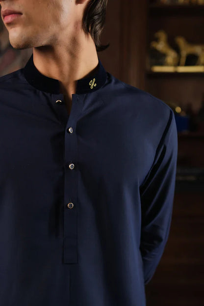 NAVY BLUE CHAMBRAY WASH N WEAR KURTA PAJAMA