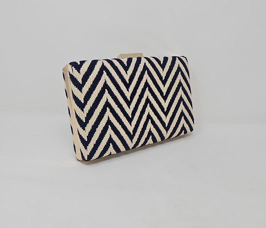 Navy & Nude Chevron Clutch Bag