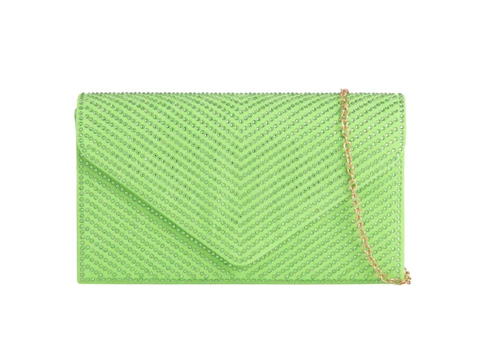 Neon Green Crystal Diamante Clutch Bag