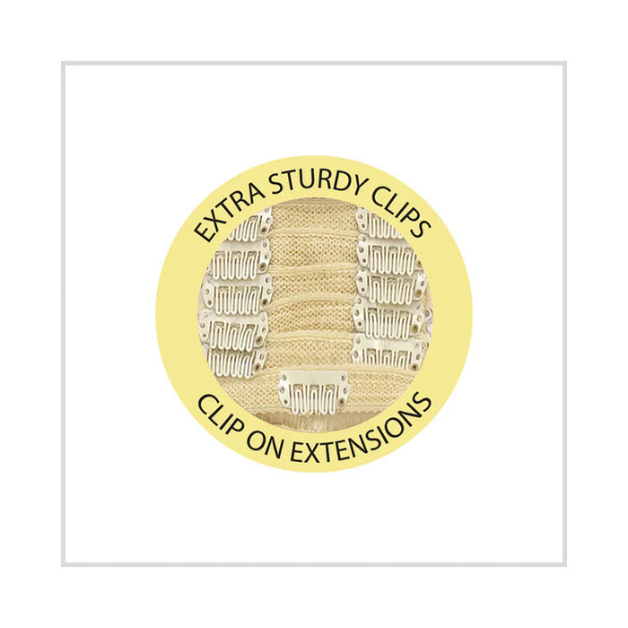 HAIR COUTURE 100% remy human hair clip in extensions close up showing extra sturdy blonde clip weft and clips