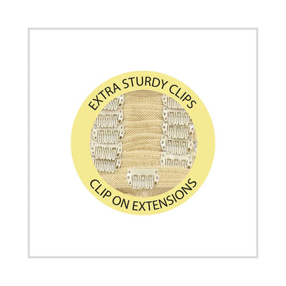 HAIR COUTURE 100% remy human hair clip in extensions close up showing extra sturdy blonde clip weft and clips
