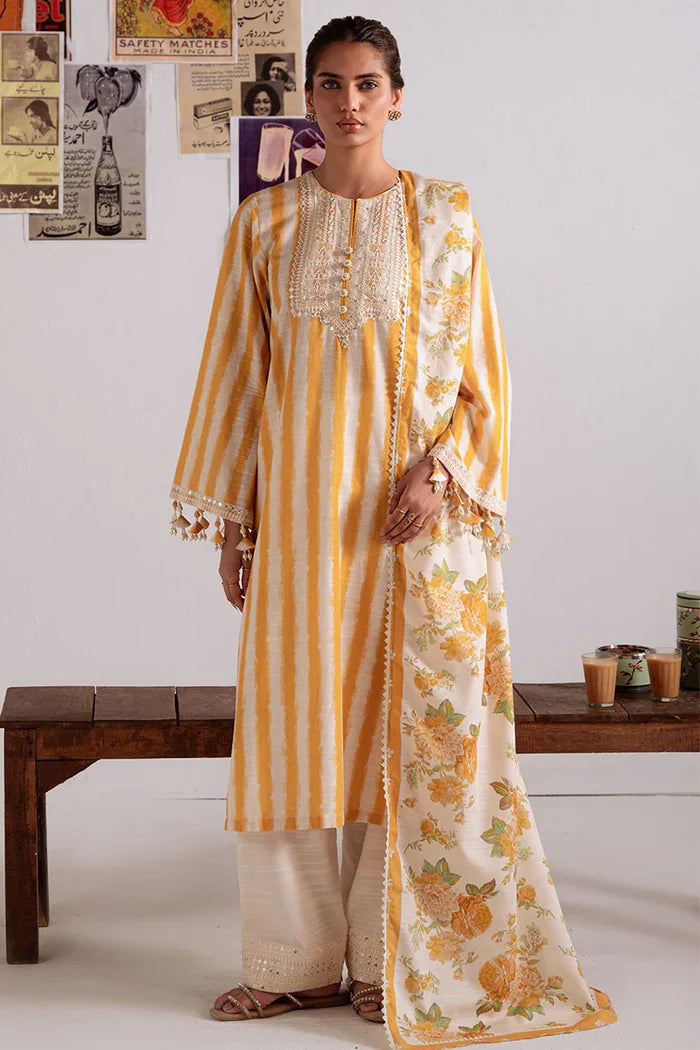 OCHRE BLISS-3PC KHADDAR PRINTED SUIT