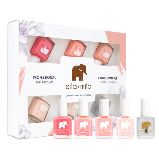 Ombre Collection Set B 5-pack coral pink nail polish set with top coat in its gift box – ella+mila