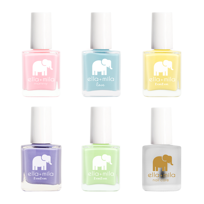 Ombre Collection Set C 5 pastel nail polish bottles and a top coat