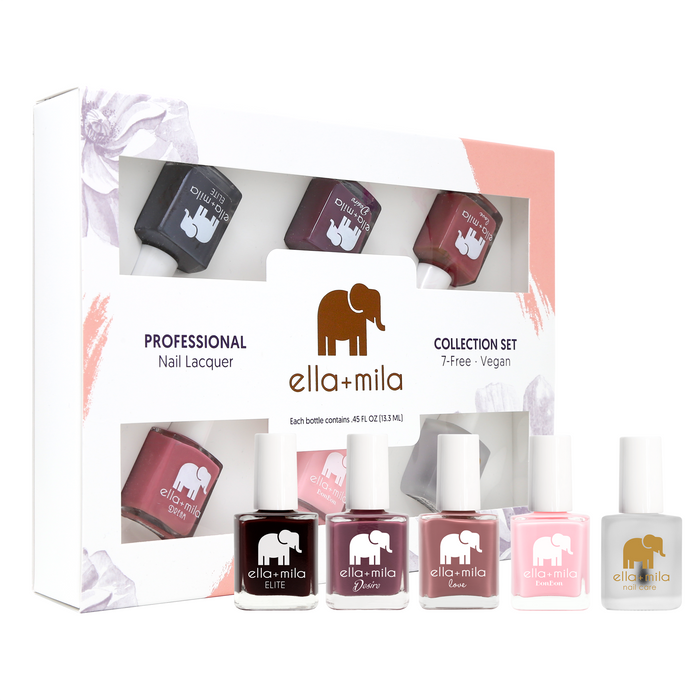Ombre Collection Set D 5-pack berry to pink nail polish set with top coat in its gift box – ella+mila