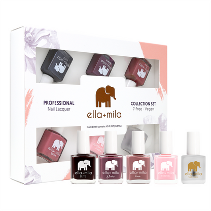 Ombre Collection Set D 5-pack berry to pink nail polish set with top coat in its gift box – ella+mila