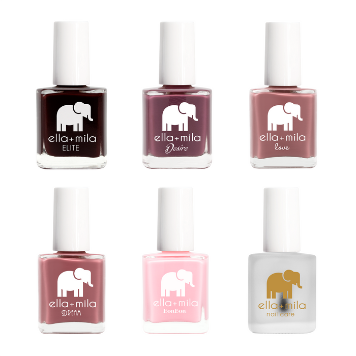 Ombre Collection Set D 5 nail polish bottles from dark plum to pale pink and a top coat