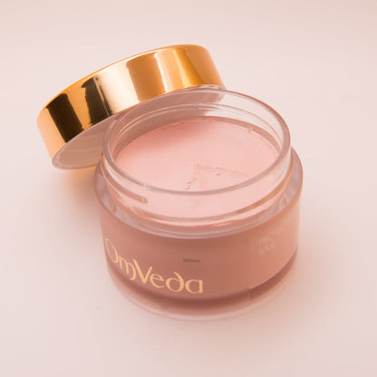 Protective base moisturizer jar with open gold lid, pink cream inside, 50 ml