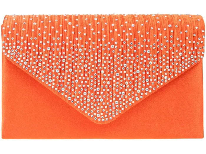 Orange Diamante Overlay Clutch Bag