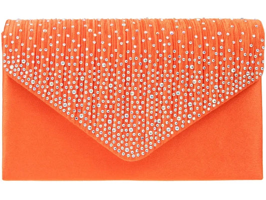 Orange Diamante Overlay Clutch Bag
