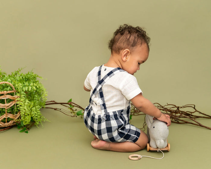 Raphael Navy Checker Gingham Romper + Shirt Set (Organic Cotton)