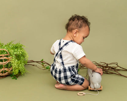 Raphael Navy Checker Gingham Romper + Shirt Set (Organic Cotton)