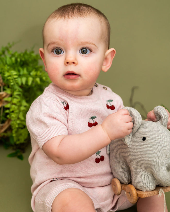 Organic Knit Stuffed Elephant Baby Pull Cart Toy - Lifestyle