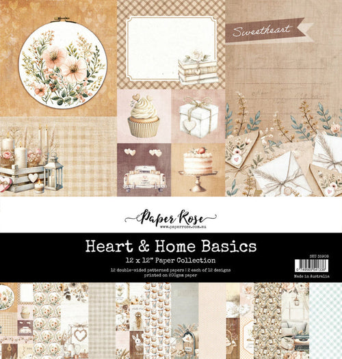 Paper Rose 12X12 Paper Collection - Heart & Home Memories Basics. 12 double-sided papers. Available at Embellish Away located in Bowmanville Ontario Canada.