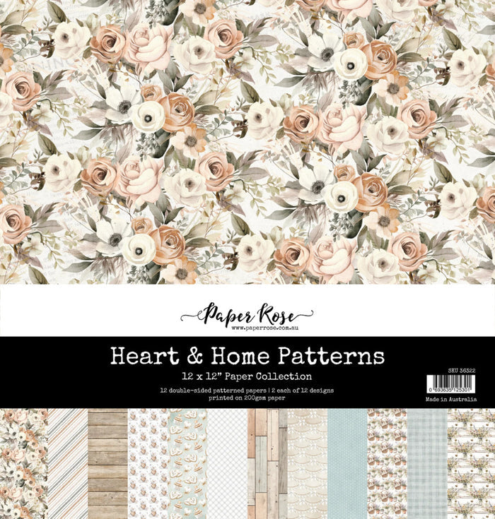 Paper Rose 12X12 Paper Collection - Heart & Home Memories Patterns. 12 double-sided papers. Available at Embellish Away located in Bowmanville Ontario Canada.