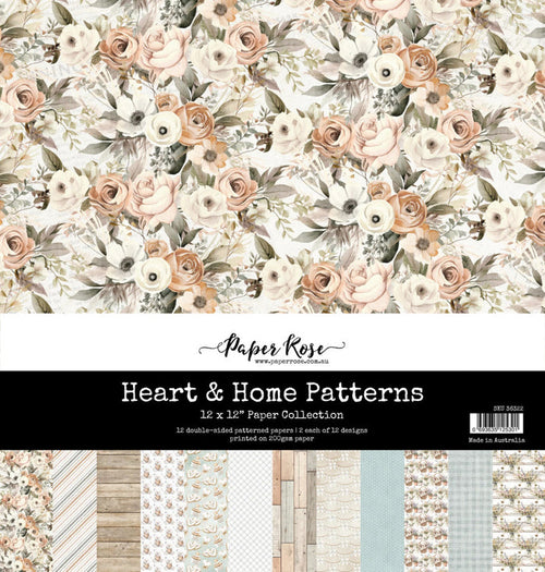 Paper Rose 12X12 Paper Collection - Heart & Home Memories Patterns. 12 double-sided papers. Available at Embellish Away located in Bowmanville Ontario Canada.