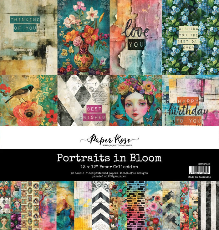 Paper Rose - 12X12 Paper Collection - Portraits in Bloom. 12 double-sided patterned papers. Available at Embellish Away located in Bowmanville Ontario Canada.