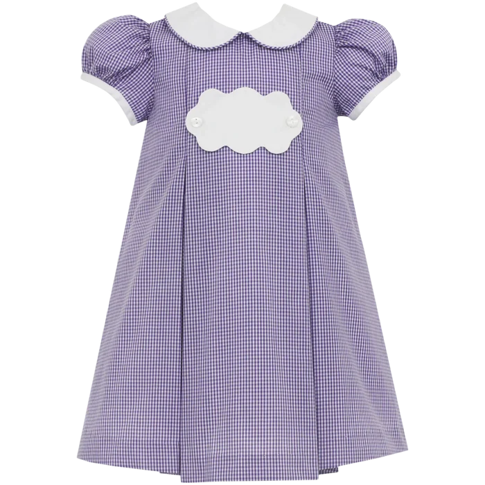 Petit Bebe Purple Gingham Float Dress w/ Scalloped White Tab