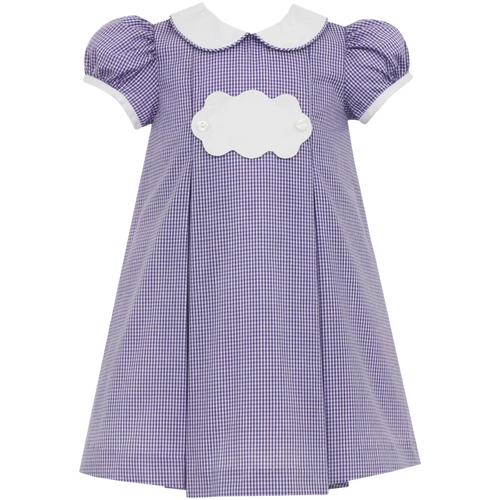 Petit Bebe Purple Gingham Float Dress w/ Scalloped White Tab