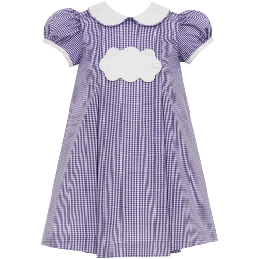 Petit Bebe Purple Gingham Float Dress w/ Scalloped White Tab
