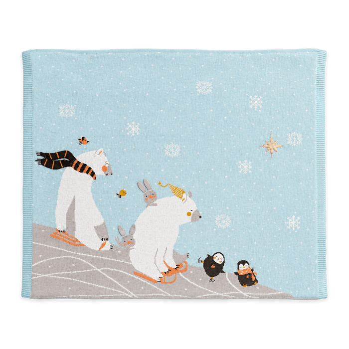 Polar Bear Ski - Organic Cotton 3D Jacquard Sweater Knit Baby Blanket