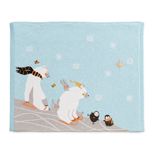 Polar Bear Ski - Organic Cotton 3D Jacquard Sweater Knit Baby Blanket