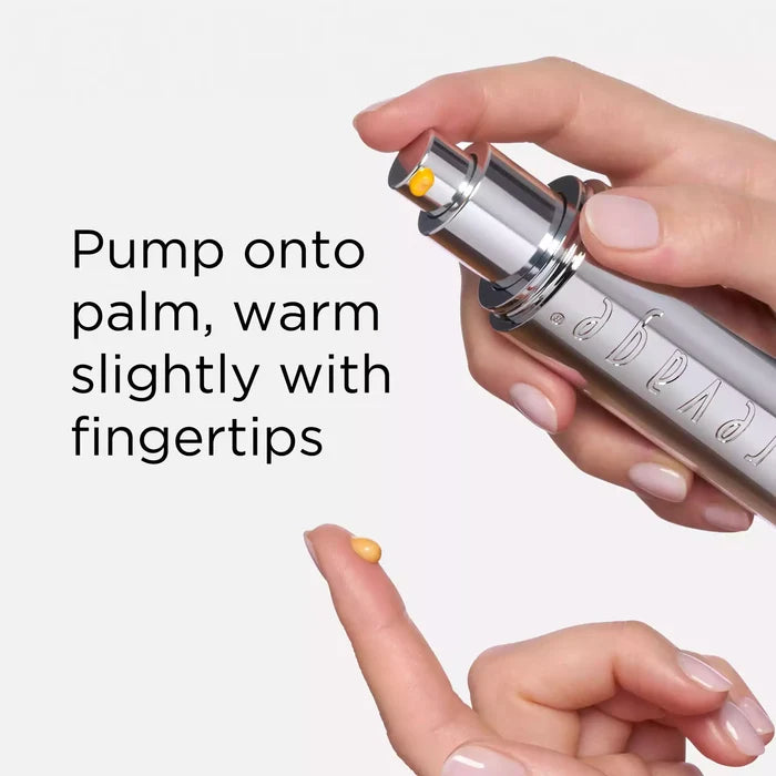 Pump onto palm, warm slightly with fingertips
