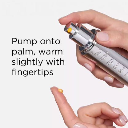 Pump onto palm, warm slightly with fingertips