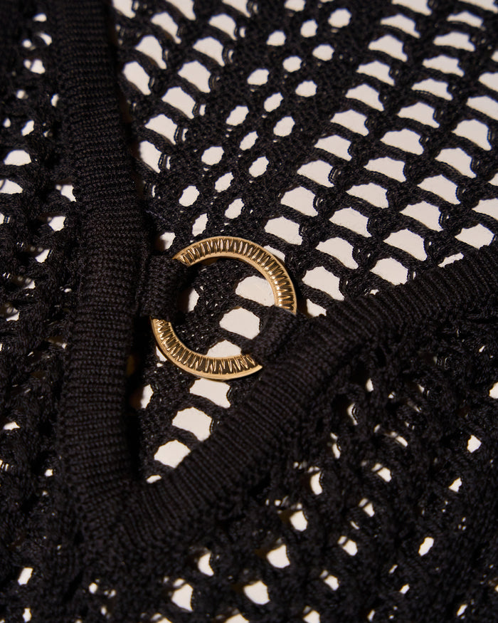 Close up detail shot of hardware on Ringy Mini Cover Up - Crochet Black