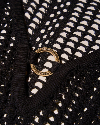 Close up detail shot of hardware on Ringy Mini Cover Up - Crochet Black