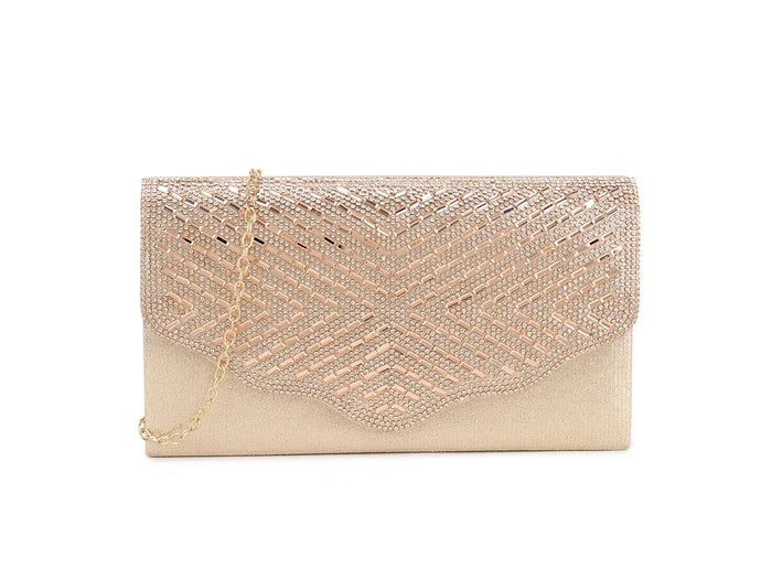 Rose Gold Crystal Diamante Clutch Bag
