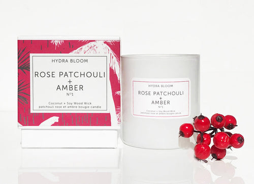 Rose Patchouli + Amber Cotton Wick Candle | Hydra Bloom